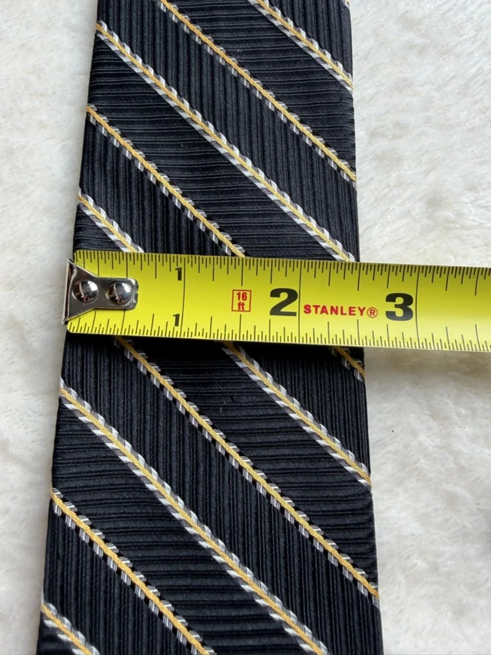 Vintage Paul Lawrence‎ Black Diagonal Stripe Necktie with Cream Accent